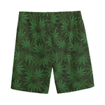 Forest Green Cannabis Leaf Print Men's Sports Shorts