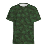 Forest Green Cannabis Leaf Print Men's Sports T-Shirt