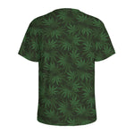 Forest Green Cannabis Leaf Print Men's Sports T-Shirt
