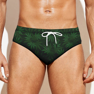 Forest Green Cannabis Leaf Print Men's Swim Briefs