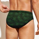 Forest Green Cannabis Leaf Print Men's Swim Briefs