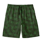 Forest Green Cannabis Leaf Print Men's Swim Trunks