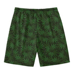 Forest Green Cannabis Leaf Print Men's Swim Trunks