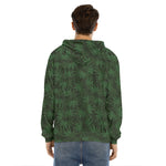 Forest Green Cannabis Leaf Print Men's Velvet Pullover Hoodie
