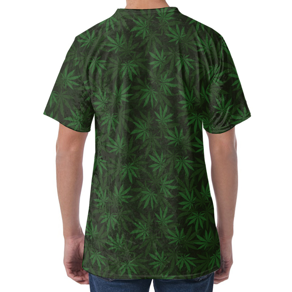 Forest Green Cannabis Leaf Print Men's Velvet T-Shirt