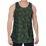 Forest Green Cannabis Leaf Print Men's Velvet Tank Top