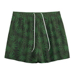 Forest Green Cannabis Leaf Print Mesh Shorts