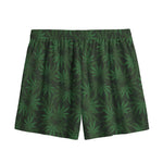 Forest Green Cannabis Leaf Print Mesh Shorts