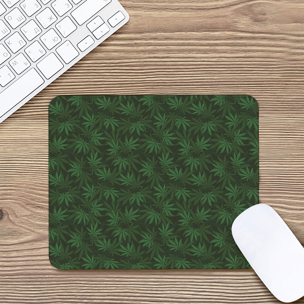 Forest Green Cannabis Leaf Print Mouse Pad
