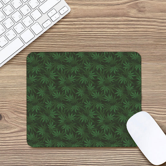 Forest Green Cannabis Leaf Print Mouse Pad
