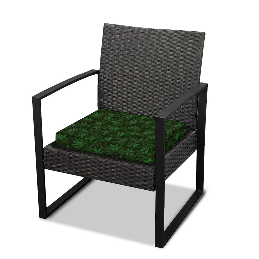 Forest Green Cannabis Leaf Print Outdoor Seat Cushion Cover