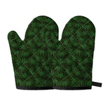 Forest Green Cannabis Leaf Print Oven Mitts