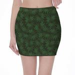 Forest Green Cannabis Leaf Print Pencil Mini Skirt