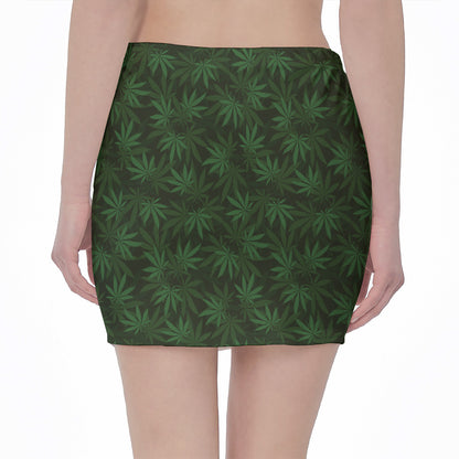 Forest Green Cannabis Leaf Print Pencil Mini Skirt