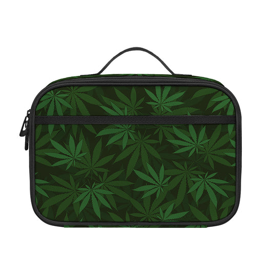 Forest Green Cannabis Leaf Print Portable Lunch Bag