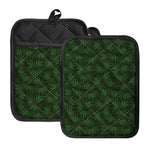 Forest Green Cannabis Leaf Print Pot Holders With Pocket