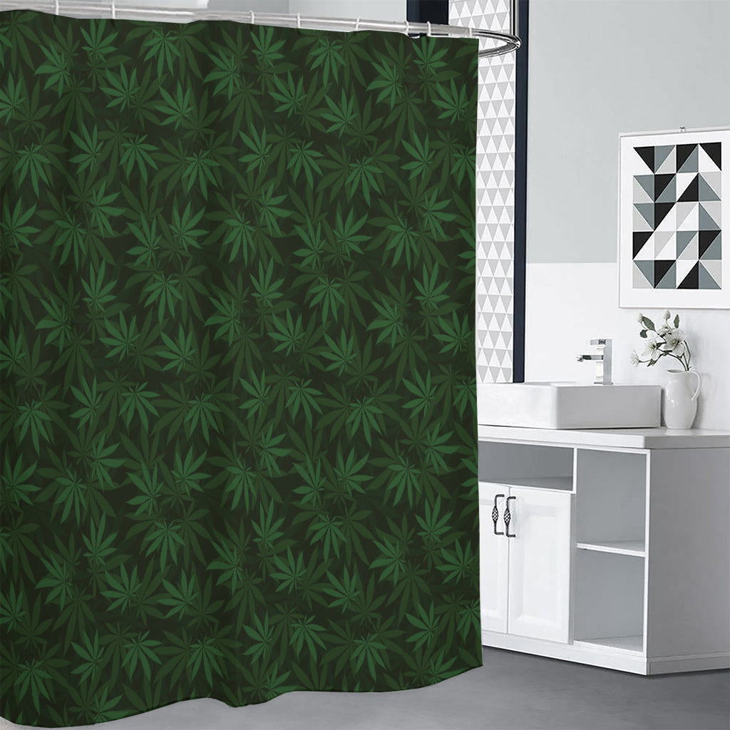 Forest Green Cannabis Leaf Print Premium Shower Curtain