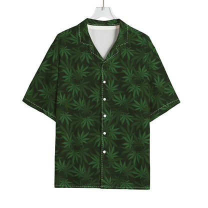 Forest Green Cannabis Leaf Print Rayon Hawaiian Shirt