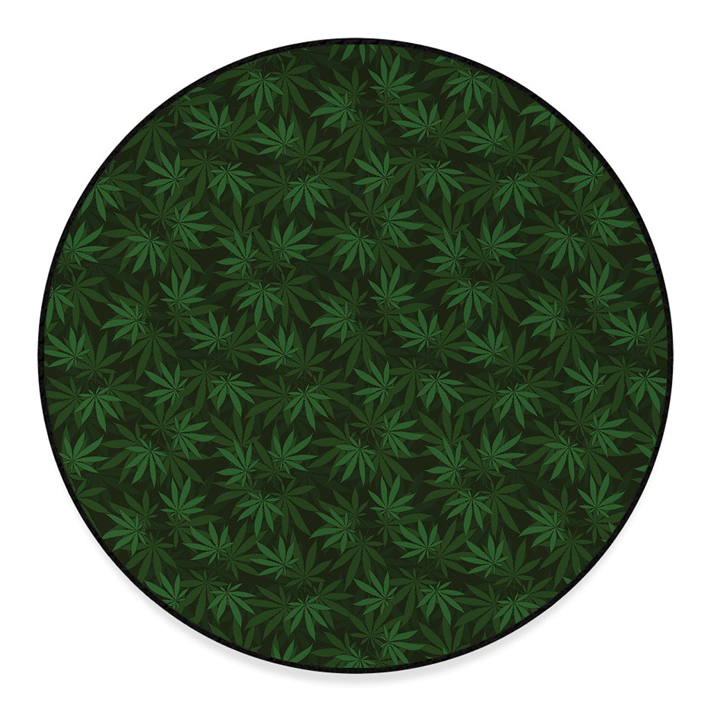 Forest Green Cannabis Leaf Print Round Floor Mat