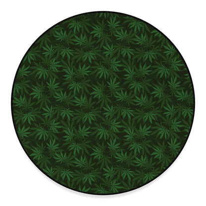 Forest Green Cannabis Leaf Print Round Floor Mat
