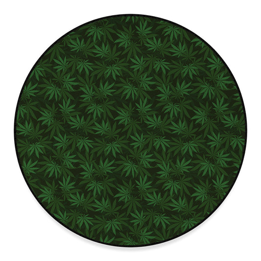 Forest Green Cannabis Leaf Print Round Floor Mat