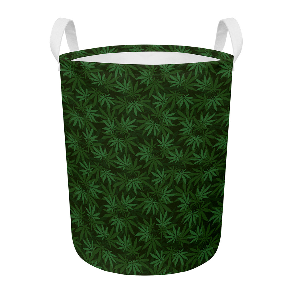 Forest Green Cannabis Leaf Print Round Laundry Basket