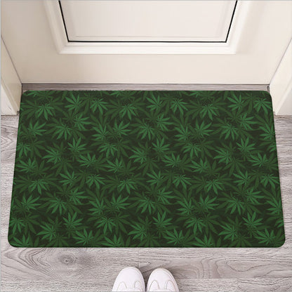 Forest Green Cannabis Leaf Print Rubber Doormat