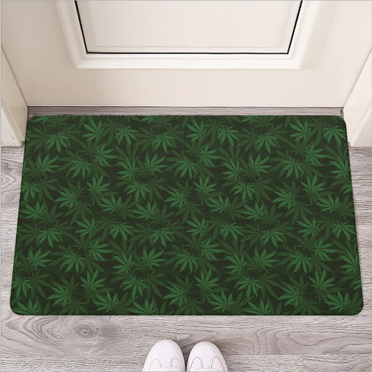 Forest Green Cannabis Leaf Print Rubber Doormat