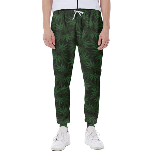Forest Green Cannabis Leaf Print Scuba Joggers