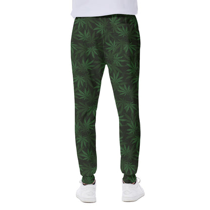 Forest Green Cannabis Leaf Print Scuba Joggers