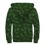 Forest Green Cannabis Leaf Print Sherpa Lined Zip Up Hoodie