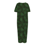 Forest Green Cannabis Leaf Print Short Sleeve Long Nightdress