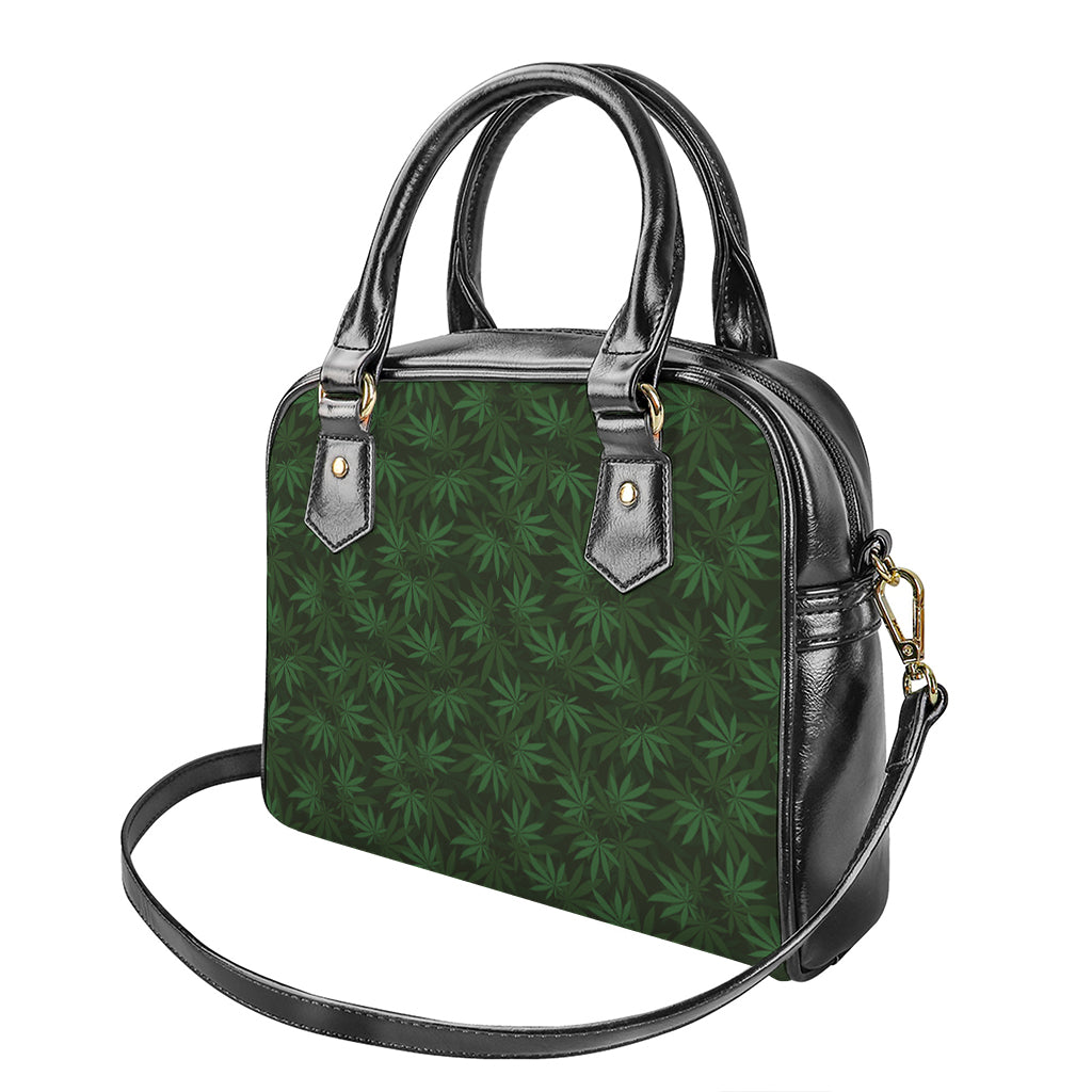 Forest Green Cannabis Leaf Print Shoulder Handbag