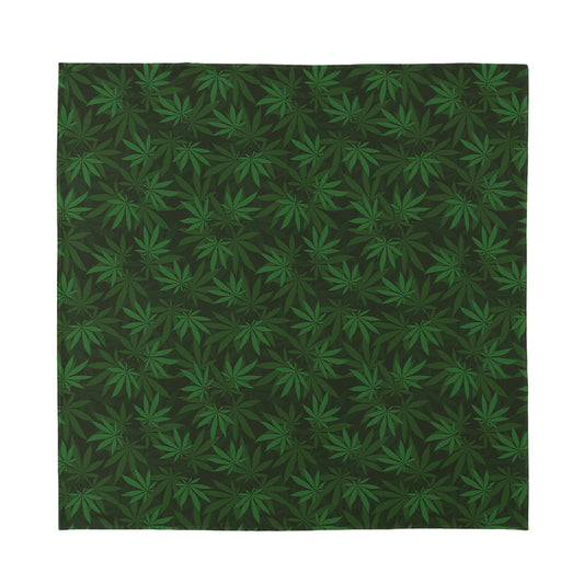 Forest Green Cannabis Leaf Print Silk Bandana