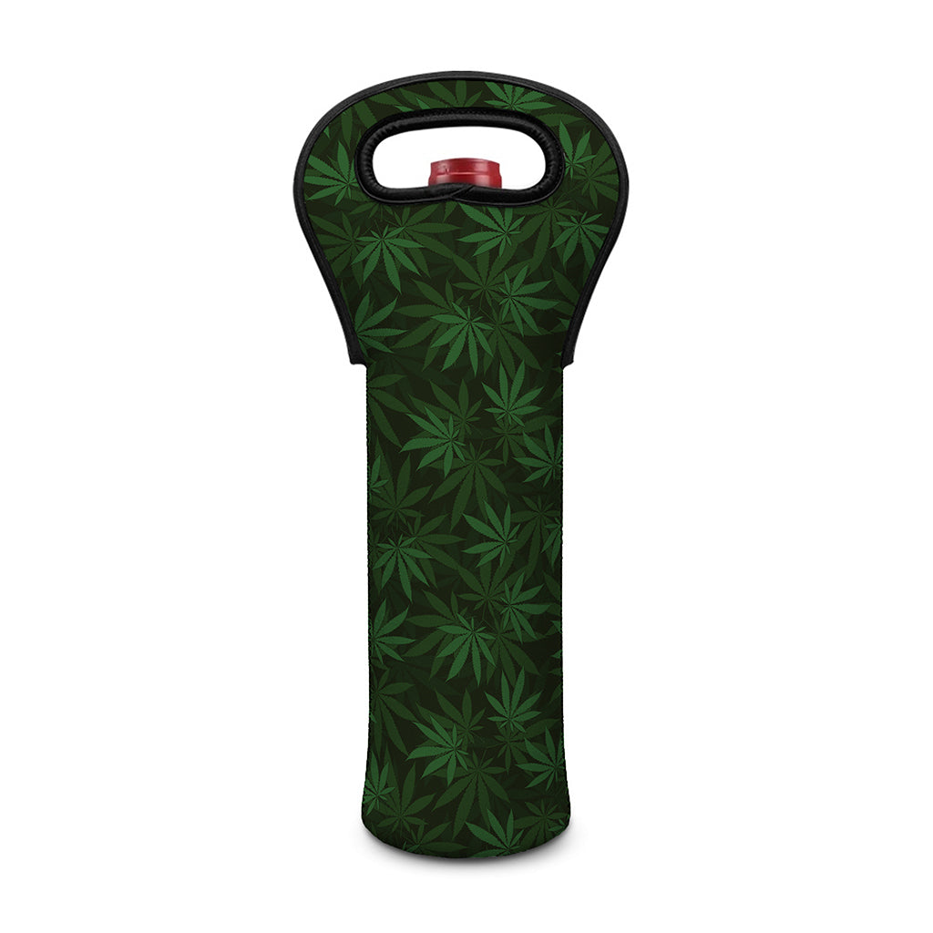 Forest Green Cannabis Leaf Print Single Neoprene Wine Tote