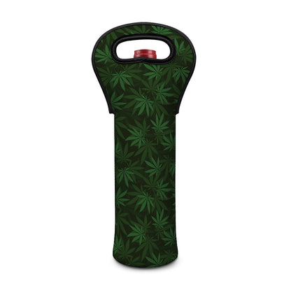 Forest Green Cannabis Leaf Print Single Neoprene Wine Tote