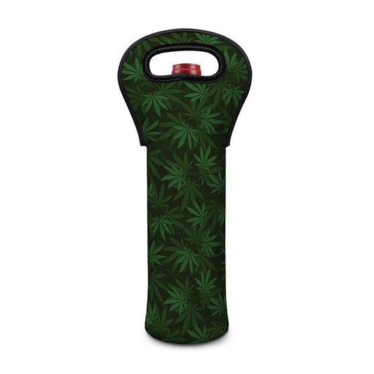 Forest Green Cannabis Leaf Print Single Neoprene Wine Tote