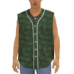 Forest Green Cannabis Leaf Print Sleeveless Baseball Jersey
