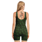 Forest Green Cannabis Leaf Print Sleeveless One Piece Swimsuit