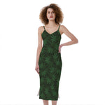 Forest Green Cannabis Leaf Print Slim Fit Midi Cami Dress