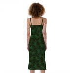 Forest Green Cannabis Leaf Print Slim Fit Midi Cami Dress