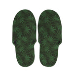 Forest Green Cannabis Leaf Print Slippers