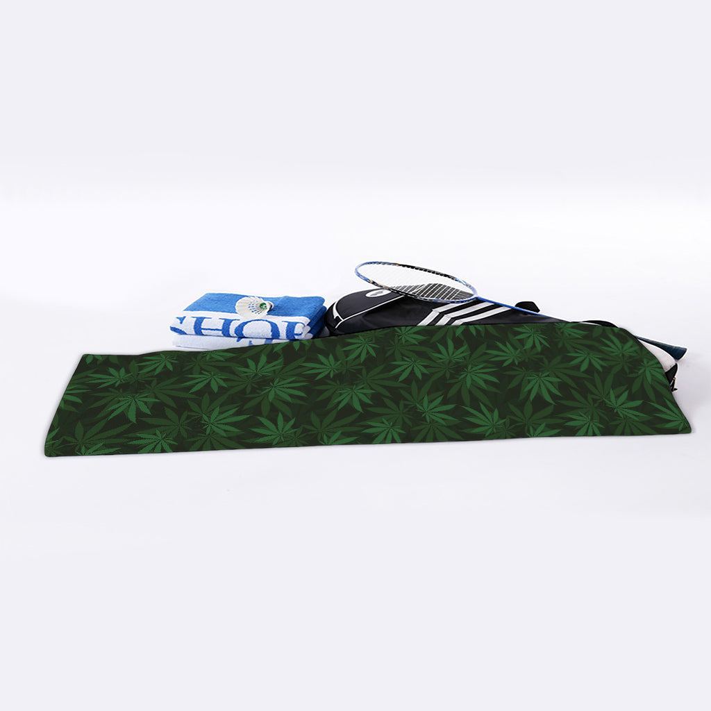 Forest Green Cannabis Leaf Print Sports Towel