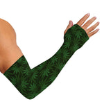 Forest Green Cannabis Leaf Print Sun Protection Arm Sleeves