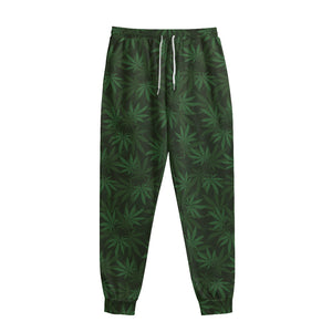 Forest Green Cannabis Leaf Print Sweatpants