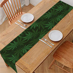 Forest Green Cannabis Leaf Print Table Runner