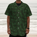 Forest Green Cannabis Leaf Print Textured Short Sleeve Shirt