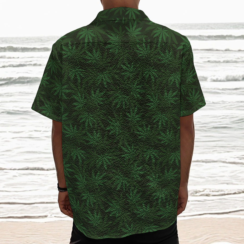 Forest Green Cannabis Leaf Print Textured Short Sleeve Shirt