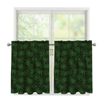 Forest Green Cannabis Leaf Print Tier Curtains