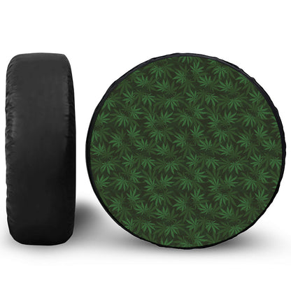 Forest Green Cannabis Leaf Print Tire Cover